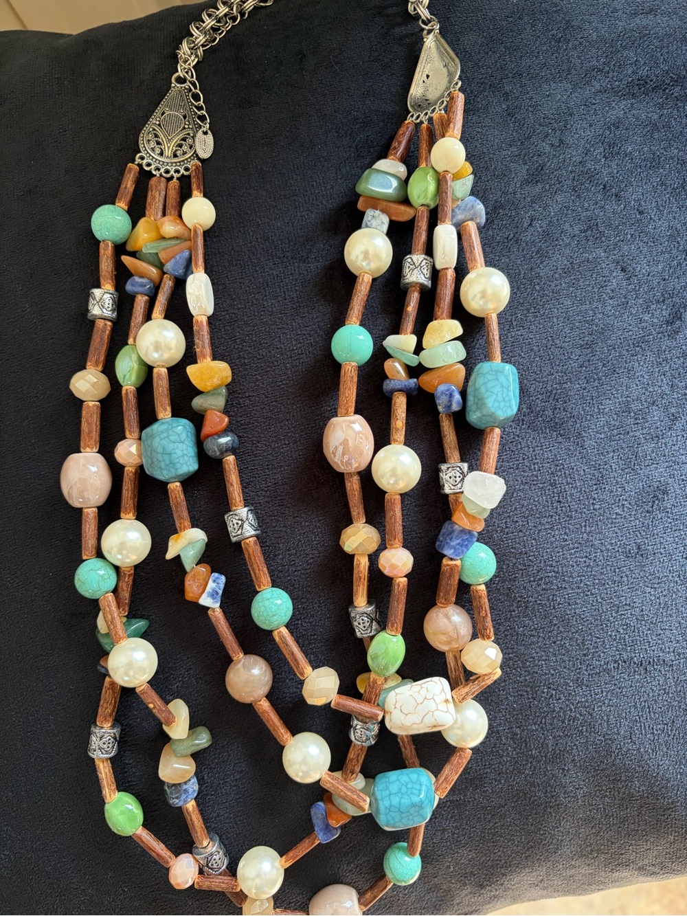 Multi-Strand Turquoise & Pearl Bead Necklace - Women Jewelry